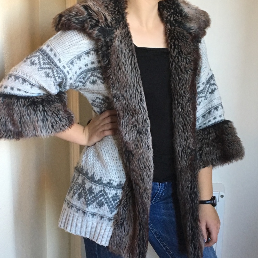 Sweater with Faux Fur hook front Boston Proper